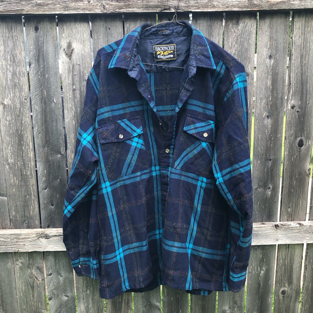 Backpacker Men’s Navy & Teal Plaid Shirt Jacket